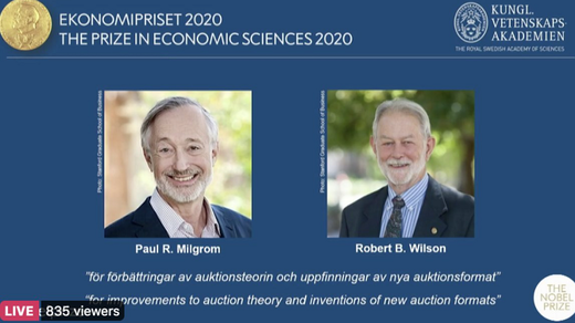  Nobelul Economiei, atribuit americanilor Paul Milgrom și Robert Wilson, care au conceptualizat o teorie despre optimizarea vânzărilor la licitație
