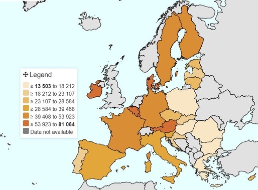 Eurostat: TABEL Salariile medii din România le-au depășit pe cele din Grecia, dar rămân la sub jumătate din media UE
