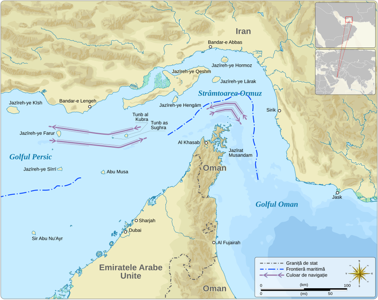 Hărți maritime și aeriene arătând suspendare navigație Golful Persic și restricții trafic aerian afectat în Strâmtoarea Ormuz din cauza tensiunilor geopolitice. | sursa foto: Profit