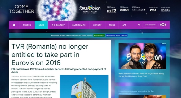 România a fost exclusă de la ediția din acest an a Eurovision, din cauza datoriilor TVR. Televiziunea publică pierde și dreptul de a difuza CM de fotbal