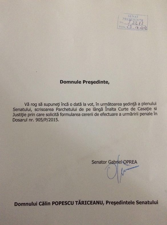 Gabriel Oprea a depus la Senat o cerere oficială de reluare a votului în cazul solicitării DNA de urmărire penală