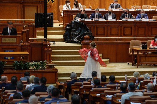 FOTO Guvernul Cîțu scapă, moțiunea de cenzură a PSD - respinsă. Senatoarea Diana Șoșoacă a făcut scandal cu un sac de morgă