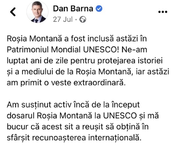 Litigiul Roșia Montană: Declarații ale lui Iohannis, Cîțu, Barna și Gheorghiu, admise ca probe împotriva statului român. Anterior a fost inclus ca probă și un Like pe Facebook 