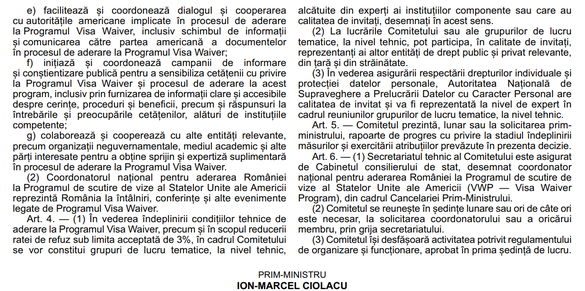 DOCUMENT Ciolacu a înființat Comitet de aderare a României la Visa Waiver, cu SRI ″la bord″