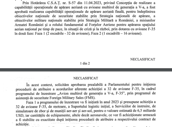 ULTIMA ORĂ DOCUMENT Achiziție militară record a României. Avioane F-35 de la SUA de 6,5 miliarde dolari