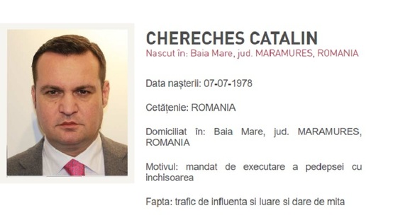 Cătălin Cherecheș, condamnat la 5 ani de închisoare, a ieșit din țară vineri dimineață prin punctul de frontieră Petea, sub identitatea unei rude
