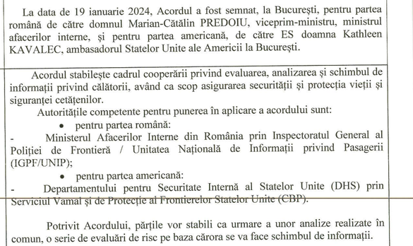 DOCUMENT Statul român a semnat cu SUA acordul premergător implementării controversatului sistem informatic 