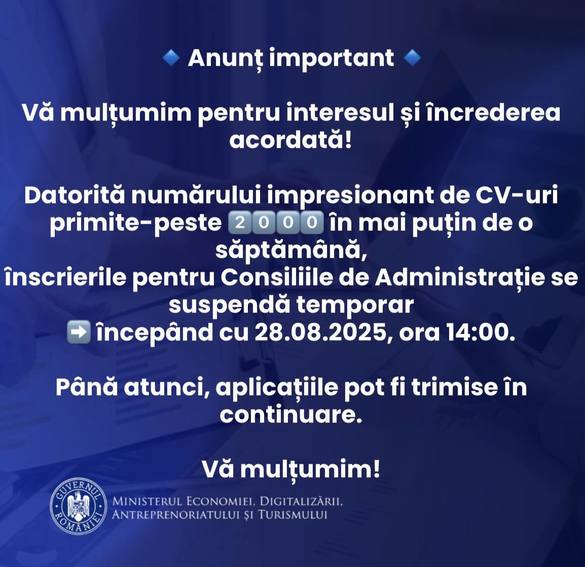 ULTIMA ORĂ Avalanșă de CV-uri pentru angajări la stat. Ministerul suspendă înscrierile FOTO