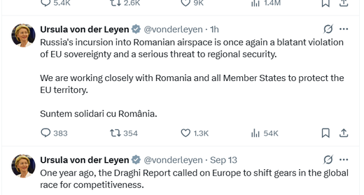Ursula von der Leyen: Incursiunea Rusiei în spațiul aerian al României este o încălcare flagrantă a suveranității UE 
