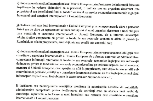 DOCUMENT Încălcarea sancțiunilor economice impuse de UE devine infracțiune în România. Se va pedepsi cu până la 12 ani de închisoare sau sute de mii lei pe zi amendă