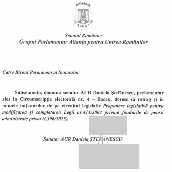 Pas înapoi rapid - AUR retrage eliminarea obligativității Pilonului II de pensii DOCUMENT