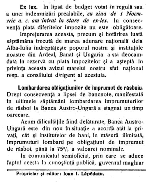 INEDIT FOTO 1 Decembrie - Ce scria presa la Marea Unire: Plata impozitelor nu e obligatorie fără buget votat în regulă!