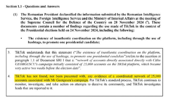 Datele din Raportul preliminar al Comisiei juridice din Camera Reprezentanților și rapoartele oficiale ale TikTok relevă diferențe majore cu privire la alegerile prezidențiale din România, din 2024