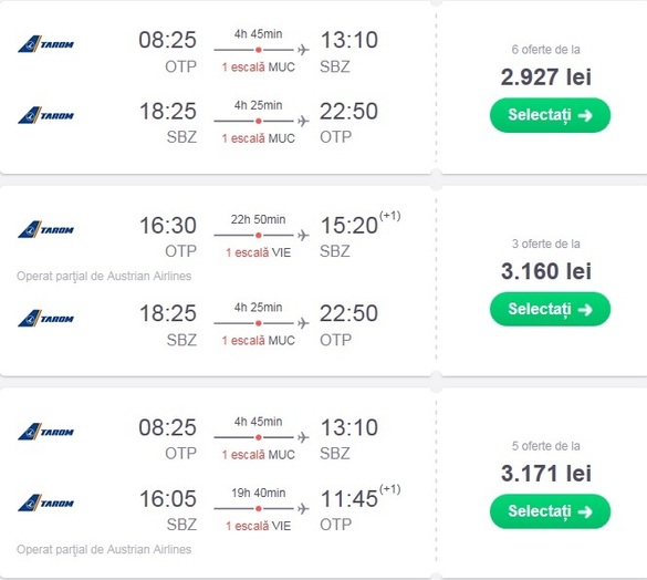 Astăzi, cursele aeriene din București spre Sibiu trec prin Munchen și Viena
