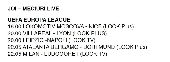 LOOK TV și LOOK Plus transmit de astăzi și până la finalul sezonului mai multe meciuri de fotbal din cele mai importante competiții intercluburi. Programul transmisiilor TV