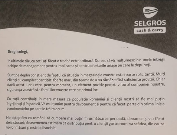 SCRISOARE cu bonus pentru angajații Selgros România. Cât ar urma să primească