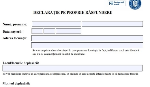Declarațiile pe propria răspundere pentru ieșirea din casă - vândute cu 1 leu. Autoritățile amintesc că, de fapt, sunt gratuite