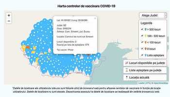 Tipul de vaccin folosit în fiecare centru de vaccinare, numărul de locuri libere și numărul de persoane aflate pe lista de așteptare, disponibile în platforma de programare