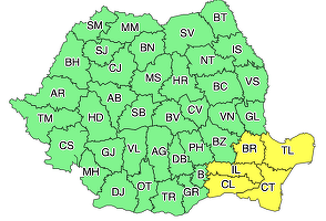 Cod galben de ploi în Brăila, Călărași, Constanța, Ialomița și Tulcea