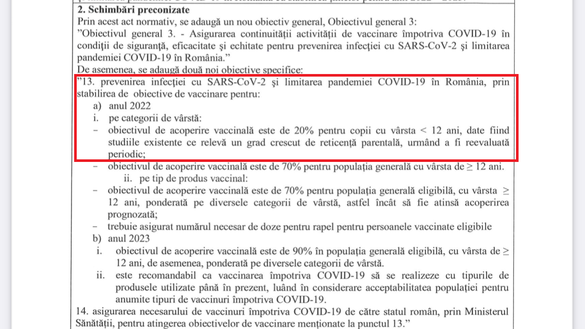 DOCUMENT Guvernul vrea să înceapă vaccinarea copiilor sub 12 ani. Planul pentru 2023