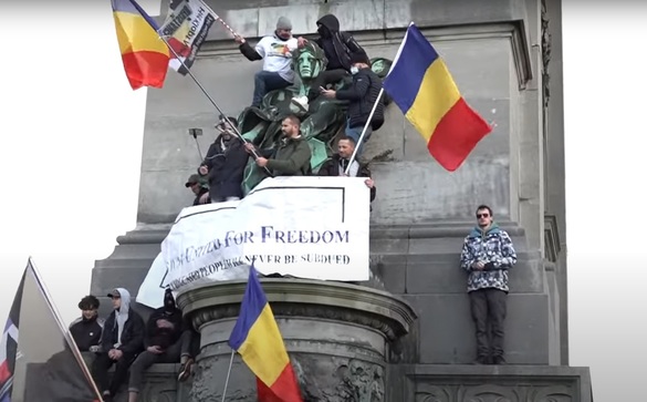 VIDEO Manifestație la Bruxelles împotriva măsurilor sanitare. Steagurile României sunt foarte vizibile