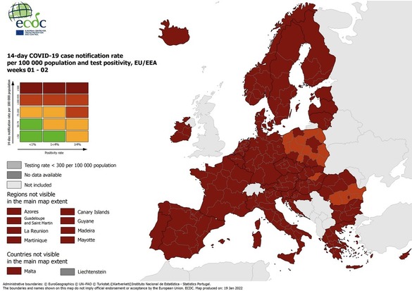 HARTĂ Jumătate din teritoriul României, în roșu închis pe harta COVID a Europei, cel mai ridicat nivel de îngrijorare privind situația epidemiologică