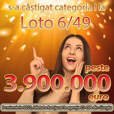 Marele premiu la Loto 6/49, în valoare de peste 3,9 milioane de euro, câștigat în Giurgiu cu doar 21 lei
