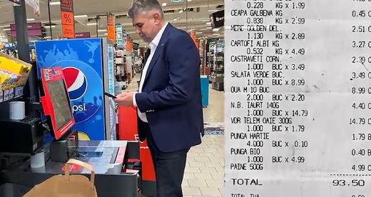 VIDEO Ciolacu s-a filmat la cumpărături: Susține că își cumpără tot ce are nevoie de la supermarket cu doar 93,5 lei, publică bonul de la magazin, apoi întreabă românii ce își cumpără ei 