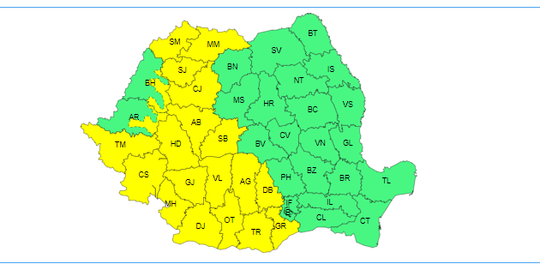 HARTA Cod galben de instabilitate atmosferică accentuată, până joi dimineață, în mai multe regiuni din țară. Meteorologii avertizează că vor cădea cantități importante de precipitații, iar vântul va sufla cu putere