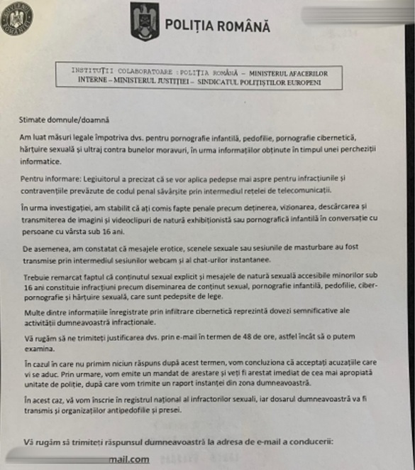 FOTO Campanie de înșelăciuni pe e-mail. Escrocii trimit citații false cu însemnele unor instituții din România în care victimele sunt acuzate de infracțiuni grave