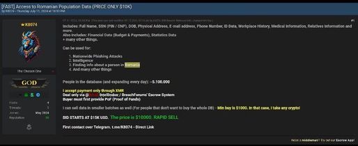 FOTO Un grup de hackeri susține că este în posesia datelor personale a peste 5 milioane de români și le scoate la vânzare. UPDATE Reacție DNSC