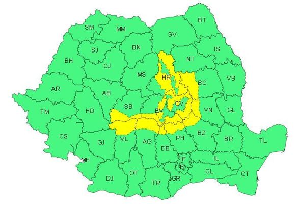 HARTĂ Cod galben de ninsori în 11 județe, vineri și sâmbătă. Informare de vreme rea, în cea mai mare parte a țării