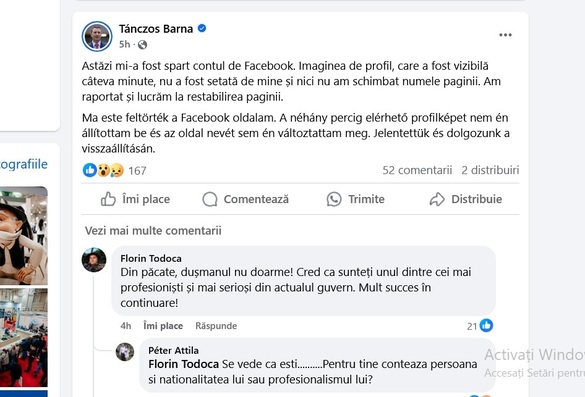 FOTO Ministrul Finanțelor reclamă: Astăzi mi-a fost spart contul de Facebook!