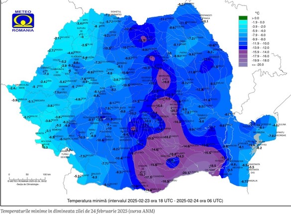 HARTĂ Cea mai rece lună februarie din ultimii 13 ani. Unde a fost mai frig de -20 de grade Celsius 
