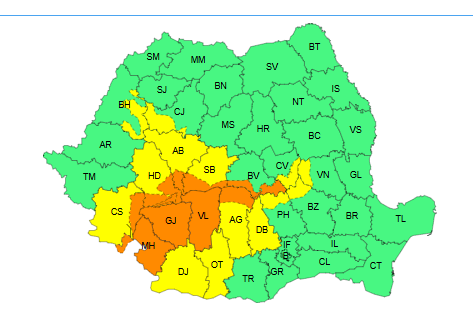 Vremea rămâne urâtă în următoarele două zile, în majoritatea zonelor țării - Nou cod portocaliu emis de către meteorologi. Vântul va sufla cu rafale care pot depăși 90 de kilometri la oră HARTA