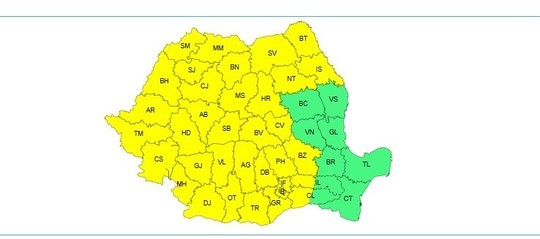 Avertizare meteo - Cea mai mare parte a țării se află sub atenționare cod galben, fiind anunțate temperaturi deosebit de ridicate HARTĂ 