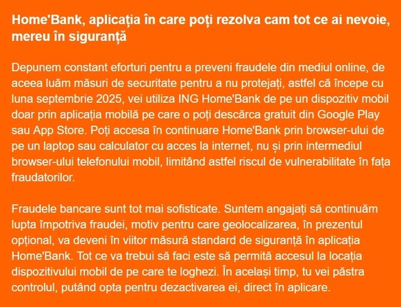 FOTO ING, anunț către clienții din România - schimbare majoră la HomeBank