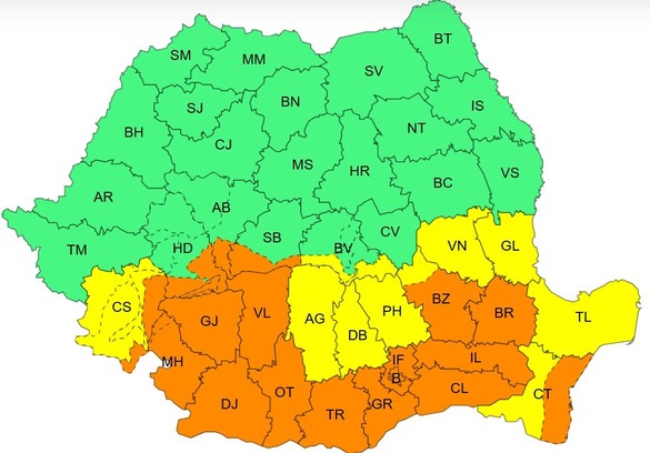 Alertă meteo în România - Cod portocaliu de vânt puternic și ploi HARTĂ