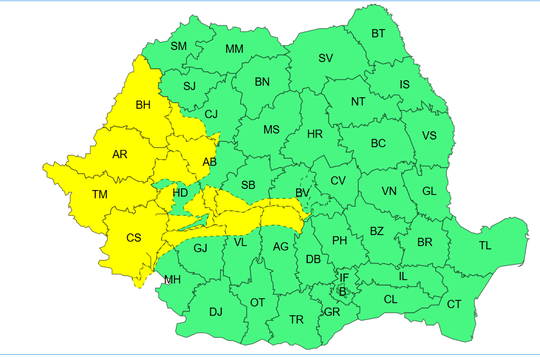 Alertă meteo în România - Vânt puternic cu rafale HARTĂ