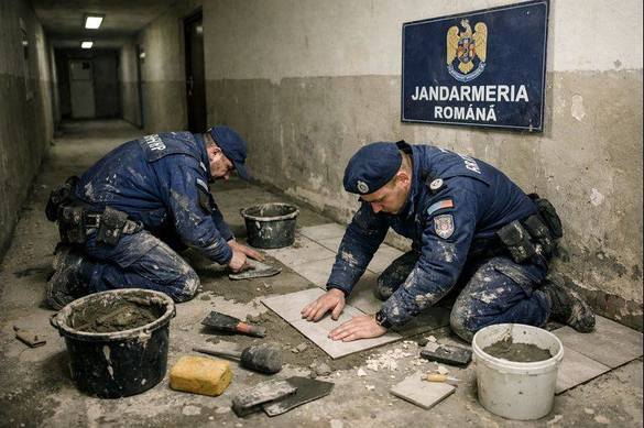 FOTO Jandarmi puși la montat gresie și faianță. Reacția conducerii