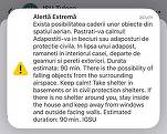 ULTIMA ORĂ Mesaj RO-Alert în Tulcea. Există posibilitatea căderii unor obiecte din spațiul aerian