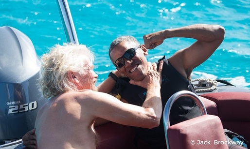FOTO Scăpat de cerințele de securitate, Obama a încercat kiteboarding în Marea Caraibilor cu miliardarul Richard Branson