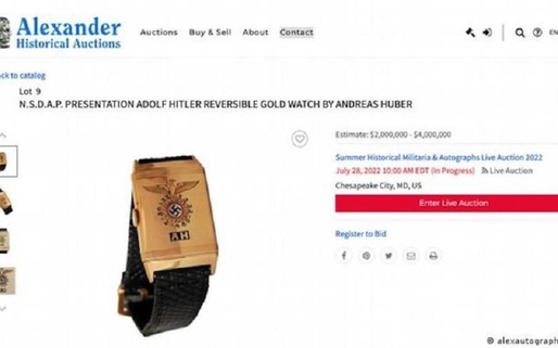 Ceas de aur aparținând lui Hitler, vândut la licitație pentru 1,1 milioane de dolari 