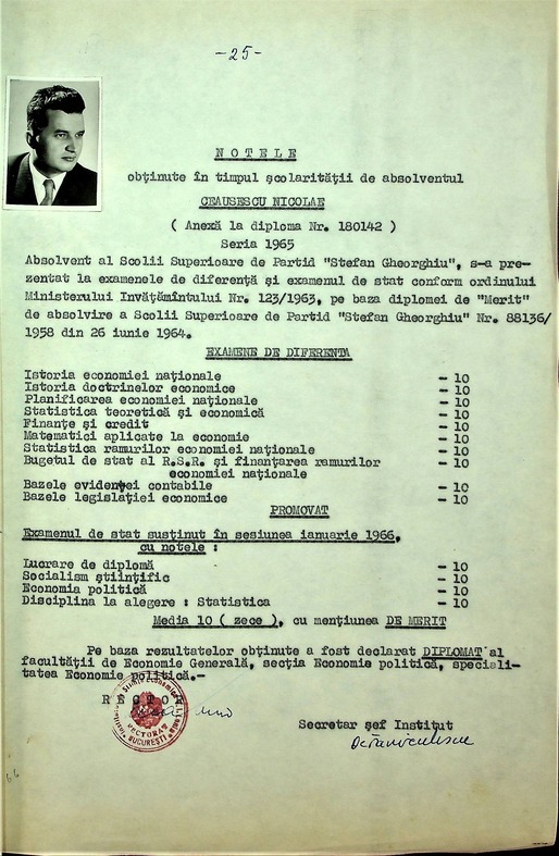 FOTO Arhivele Naționale au desecretizat diploma de Bacalaureat a lui Ceaușescu. Ce probe a avut și ce note a luat