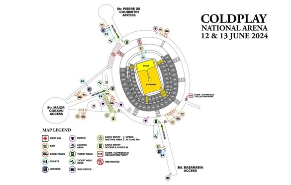 Coldplay susține două concerte la București. Regulament, program, acces