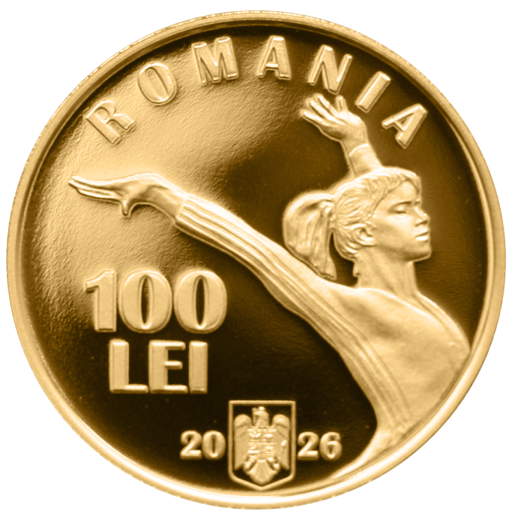 FOTO Nadia Comăneci, omagiată de BNR cu Isărescu printr-o emisiune numismatică care celebrează prima notă de 10 din istoria Jocurilor Olimpice la gimnastică feminină