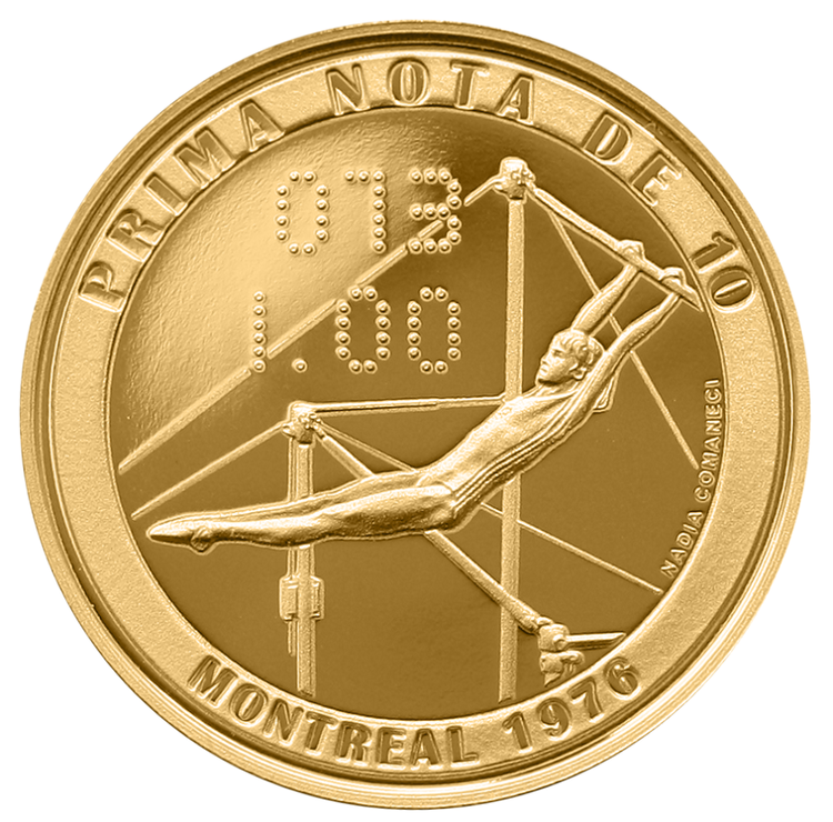 FOTO Nadia Comăneci, omagiată de BNR cu Isărescu printr-o emisiune numismatică care celebrează prima notă de 10 din istoria Jocurilor Olimpice la gimnastică feminină
