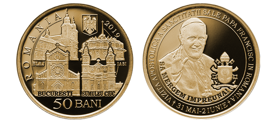 GALERIE FOTO BNR pune în circulație un milion de monede speciale de 50 de bani cu ocazia vizitei Papei Francisc în România