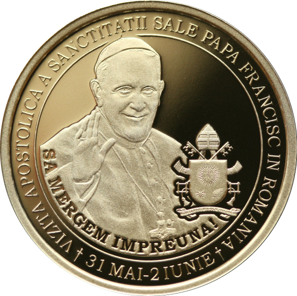 GALERIE FOTO BNR pune în circulație un milion de monede speciale de 50 de bani cu ocazia vizitei Papei Francisc în România