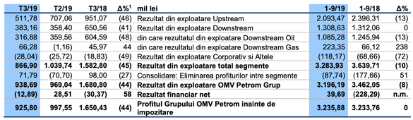 Profitul pe segmente si la nivelul Grupului OMV Petrom